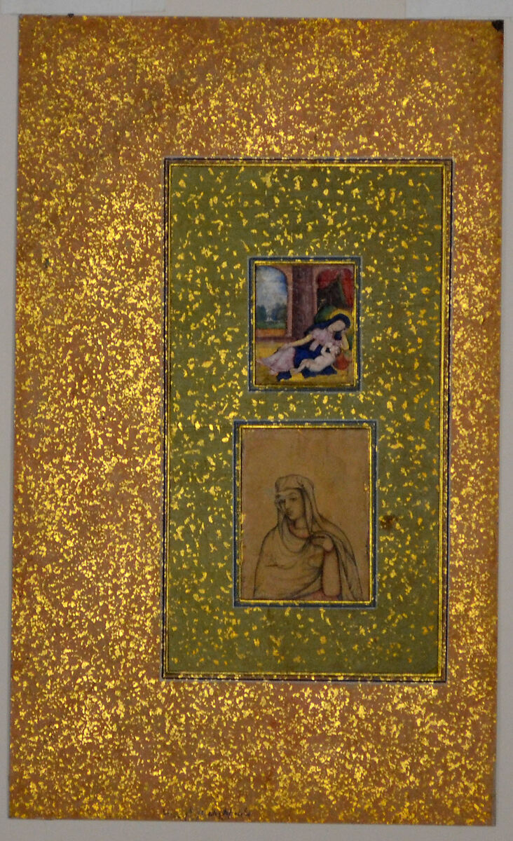 Album Page with Two Christian Subjects, Opaque watercolor, ink, and gold on paper