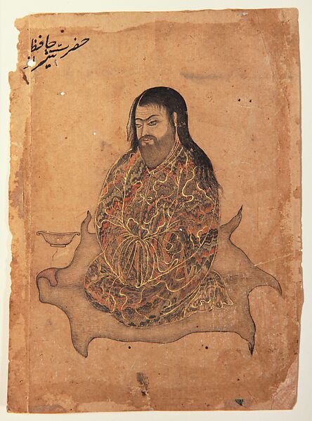 Dervish Seated in Contemplation, Marbling, opaque watercolor and gold on paper  