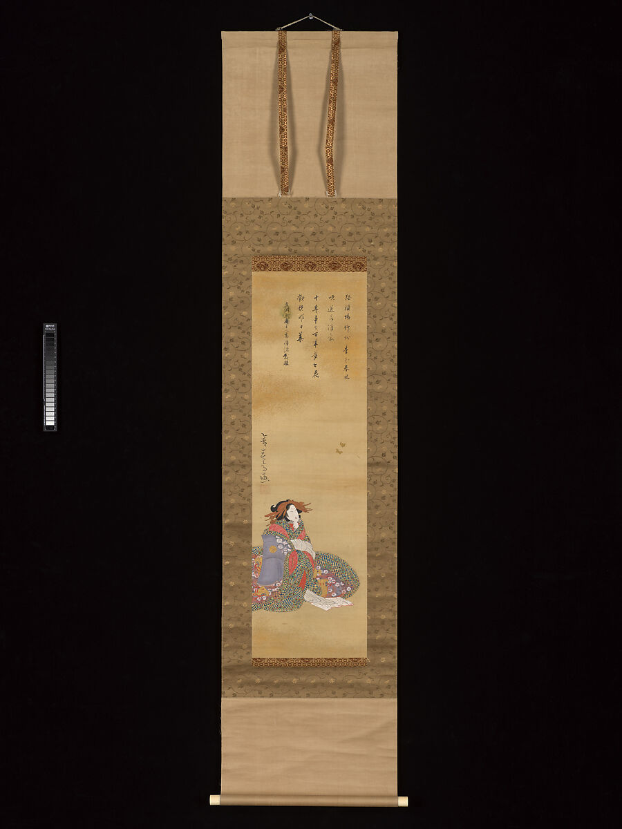 Geisha Seated, Katsukawa Shuntei (Japanese, 1770–1820), Hanging scroll; ink and color on silk, Japan