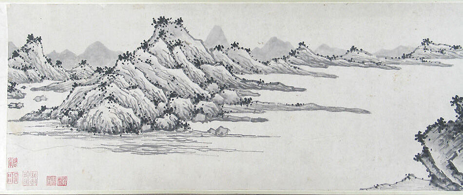 Enjoying the Pines, Unidentified Artist after Shen Zhou (Chinese, 1427–1509), Handscroll; ink on gold-flecked paper, China