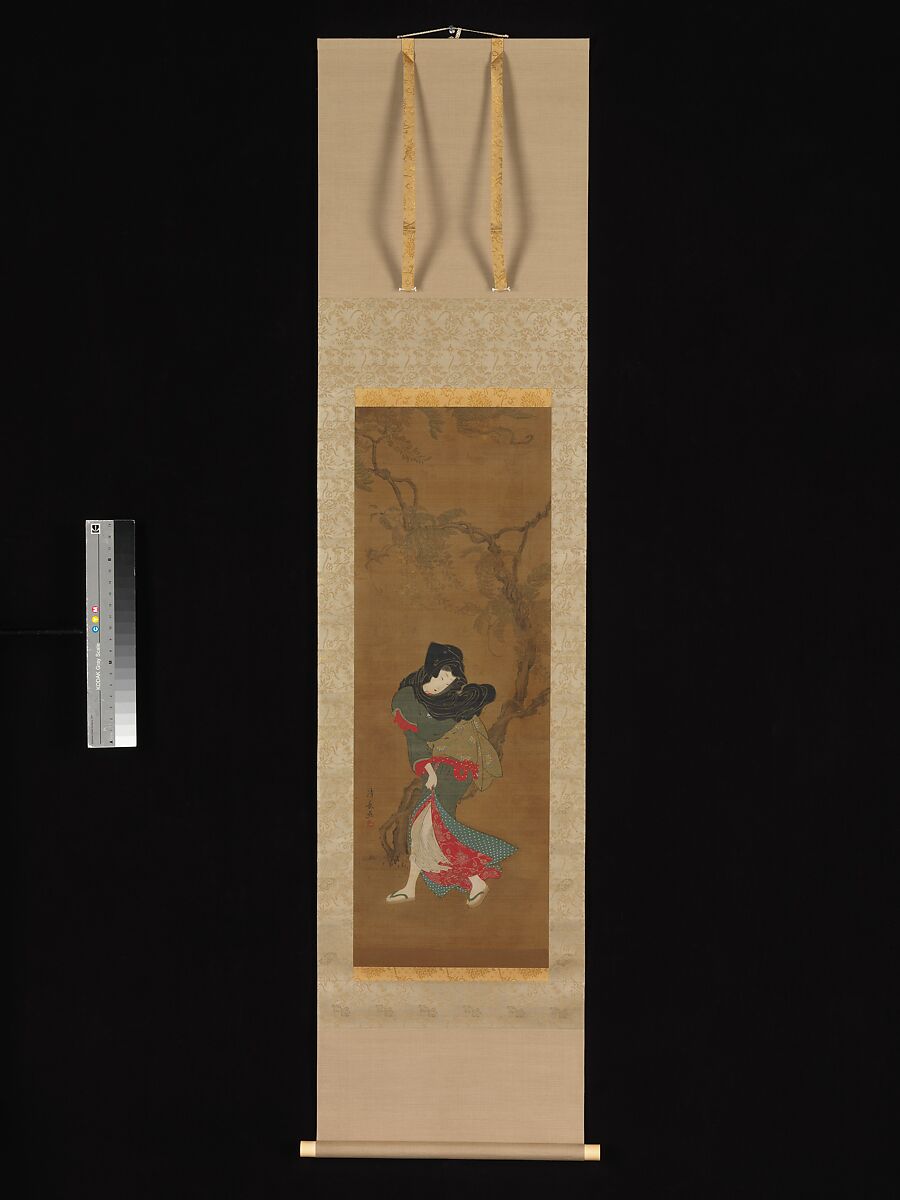 Beauty in Summer Breeze, Torii Kiyonaga (Japanese, 1752–1815), Hanging scroll; ink and color on silk, Japan