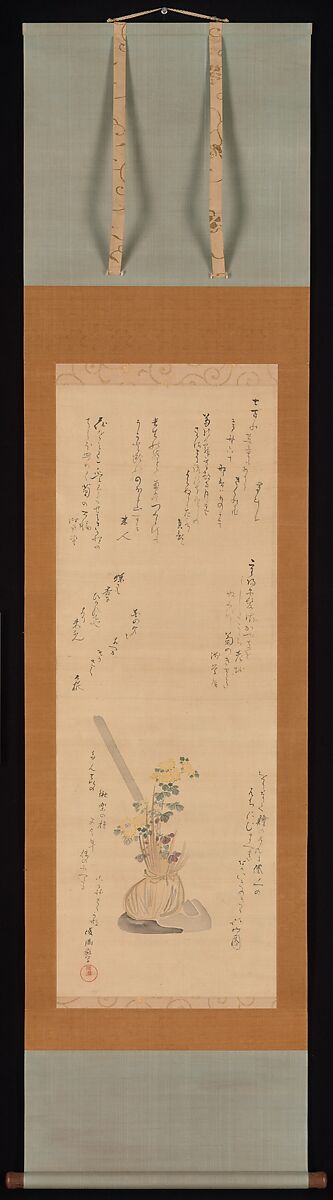 Chrysanthemum and Hoe, Kubo Shunman (Japanese, 1757–1820), Hanging scroll; ink and color on silk, Japan