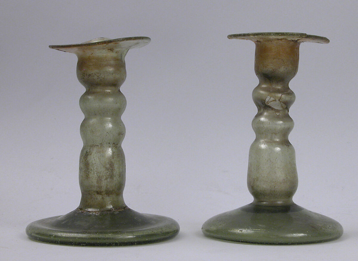 Candlesticks, Glass; free blown 