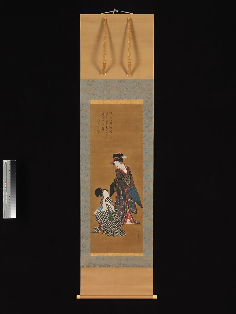 Two Beauties, Kitagawa Utamaro (Japanese, ca. 1754–1806), Hanging scroll; ink and color on silk, Japan