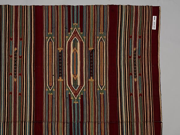 Kilim, Cotton, wool, and silk; slit-tapestry weave, brocaded