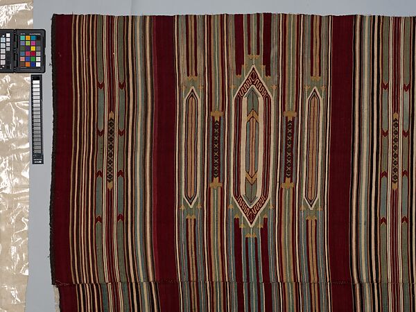Kilim, Cotton, wool, and silk; slit-tapestry weave, brocaded