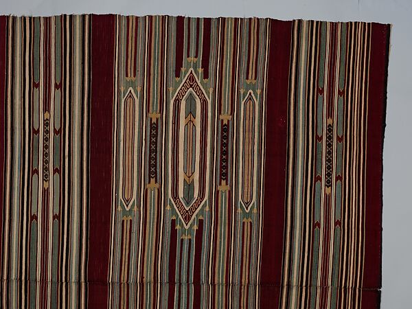 Kilim, Cotton, wool, and silk; slit-tapestry weave, brocaded