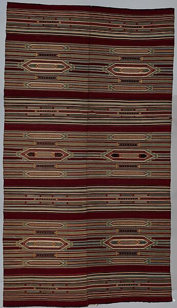 Kilim, Cotton, wool, and silk; slit-tapestry weave, brocaded 