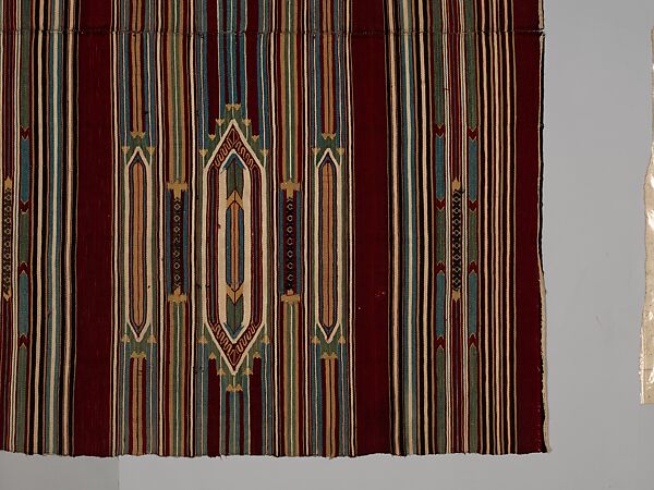 Kilim, Cotton, wool, and silk; slit-tapestry weave, brocaded