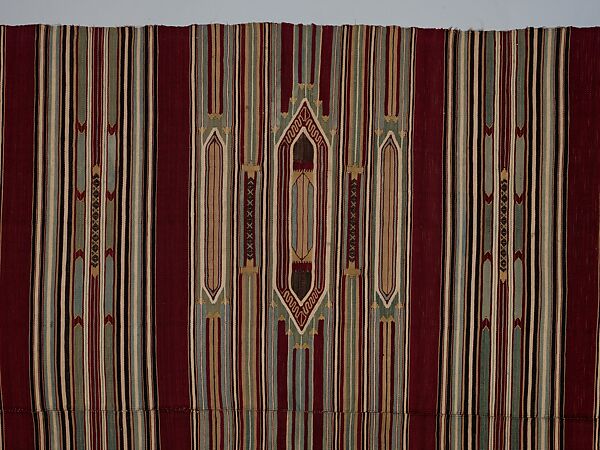 Kilim, Cotton, wool, and silk; slit-tapestry weave, brocaded