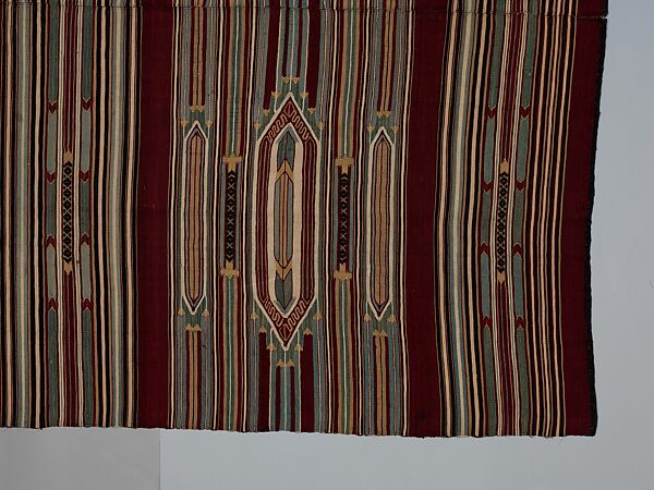 Kilim, Cotton, wool, and silk; slit-tapestry weave, brocaded