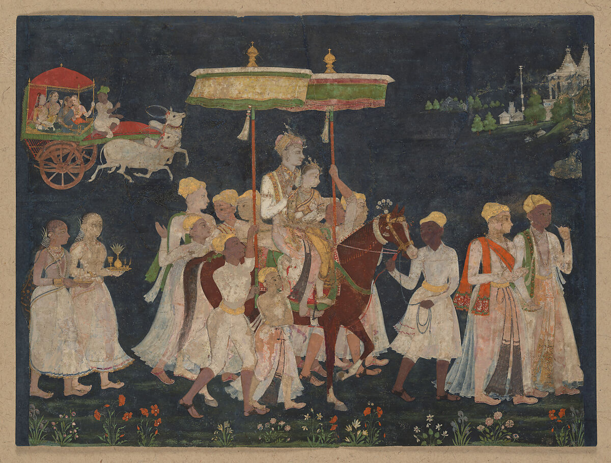 Wedding Procession of Sultan Muhammad Quli Qutb Shah, Opaque watercolor and gold on paper 