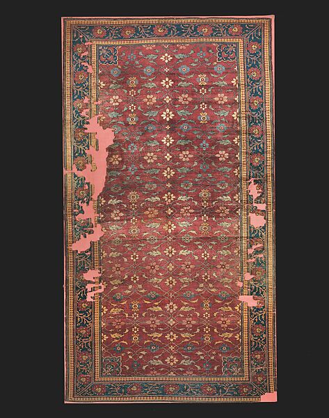 Carpet with Lattice Pattern, Cotton and silk foundation, silk pile 