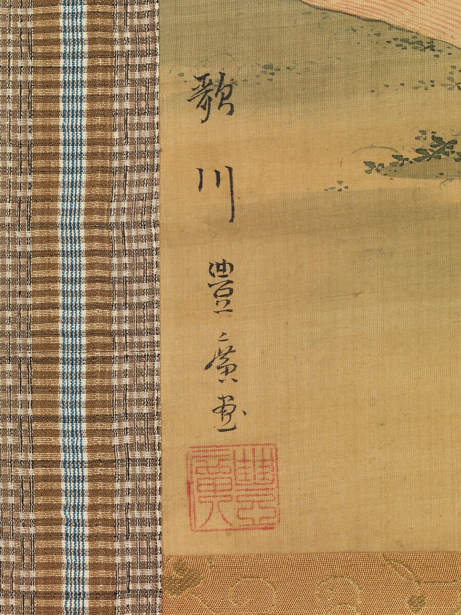 Enjoying the Evening Cool under a Gourd Trellis, Utagawa Toyohiro (Japanese, 1763–1828), Hanging scroll; ink and color on paper, Japan