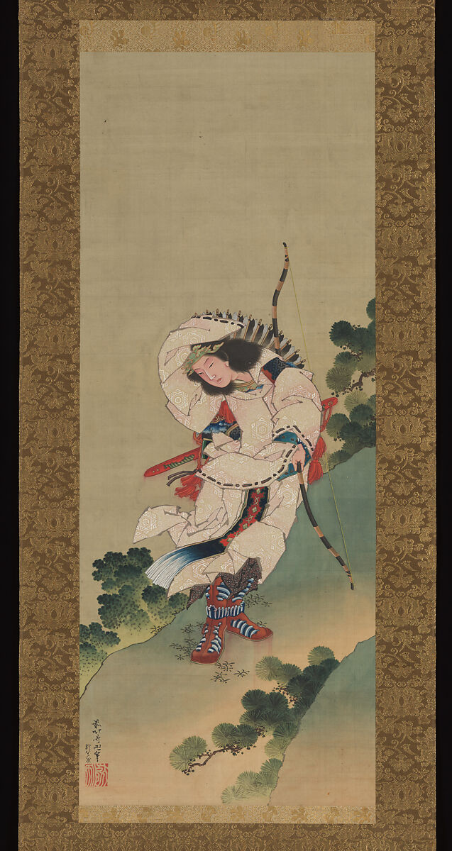 The Legendary Empress Jingū, Studio of Katsushika Hokusai 葛飾北斎 (Japanese, Tokyo (Edo) 1760–1849 Tokyo (Edo)), Hanging scroll; ink and color on silk, Japan 