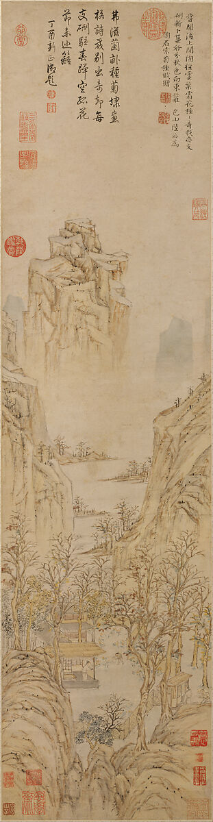Planting Chrysanthemums, Lu Zhi (Chinese, 1495–1576), Hanging scroll; ink and color on paper, China 