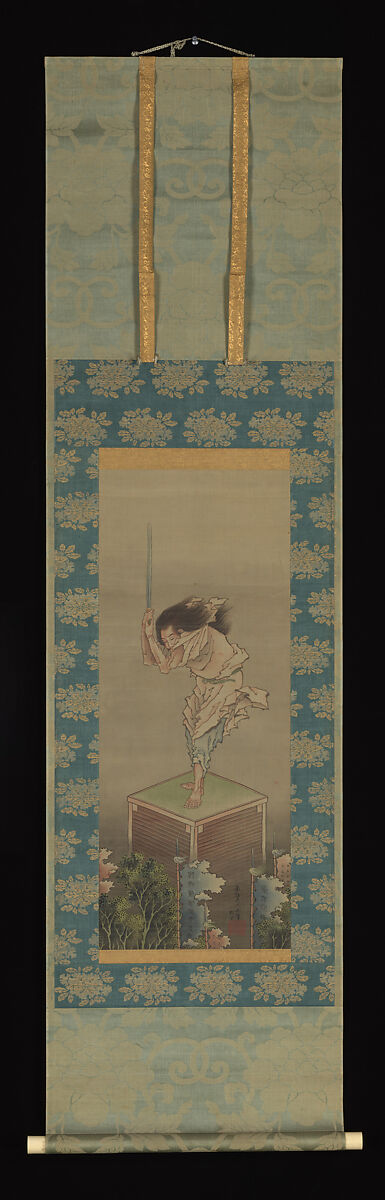 Sword Dancer, Attributed to Katsushika Hokusai (Japanese, Tokyo (Edo) 1760–1849 Tokyo (Edo)), Hanging scroll; ink and color on silk, Japan