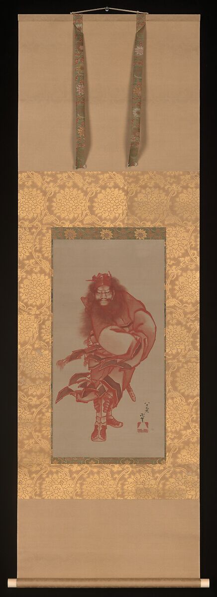 Red Zhong Kui, the Demon Queller, Katsushika Hokusai (Japanese, Tokyo (Edo) 1760–1849 Tokyo (Edo)), Hanging scroll; ink and color on silk, Japan