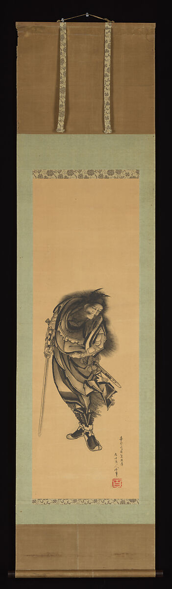 Black Shōki, the Demon Queller, Katsushika Hokusai (Japanese, Tokyo (Edo) 1760–1849 Tokyo (Edo)), Hanging scroll; ink on paper, Japan