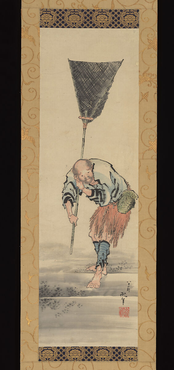 Fisherman, Katsushika Hokusai (Japanese, Tokyo (Edo) 1760–1849 Tokyo (Edo)), Hanging scroll; ink and color on paper, Japan 