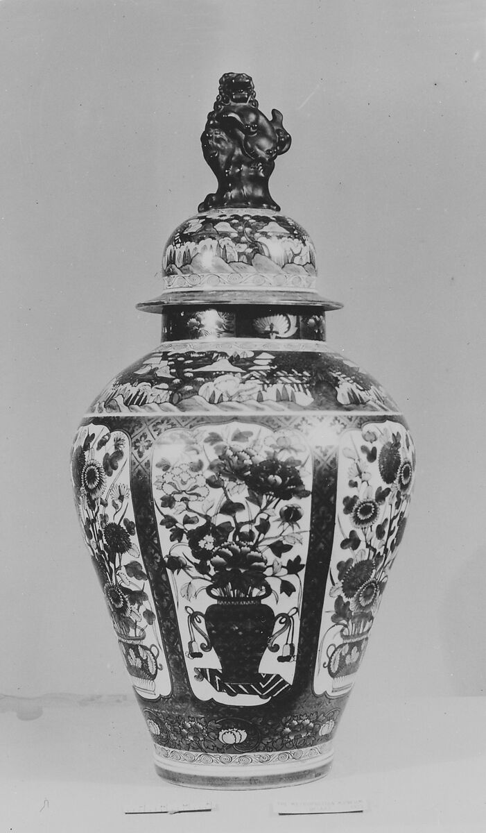 Vase with cover, Porcelain decorated in colored enamels and gold (Arita ware, Imari type), Japan 