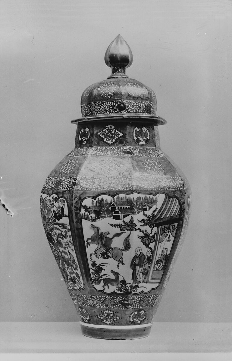 Vase with cover, Porcelain decorated with enamels (Arita ware, Imari type), Japan 