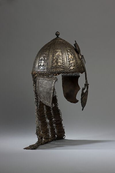 Helmet, Steel, silver, and fabric 