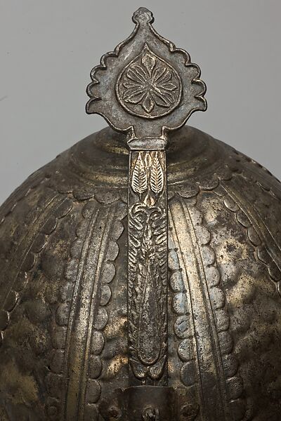 Helmet, Steel, silver, and fabric