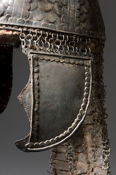 Helmet, Steel, silver, and fabric