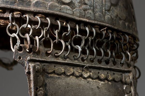 Helmet, Steel, silver, and fabric