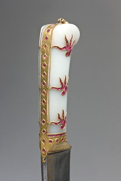 Dagger (Kard) with Jade Hilt, Steel, jade set with rubies and gold.