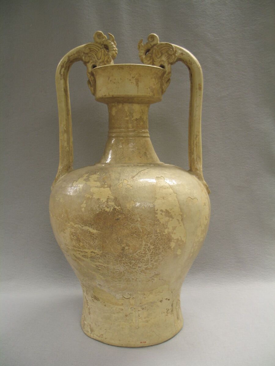 Jar with dragon-shaped handles, Stoneware with white slip and glaze, China 