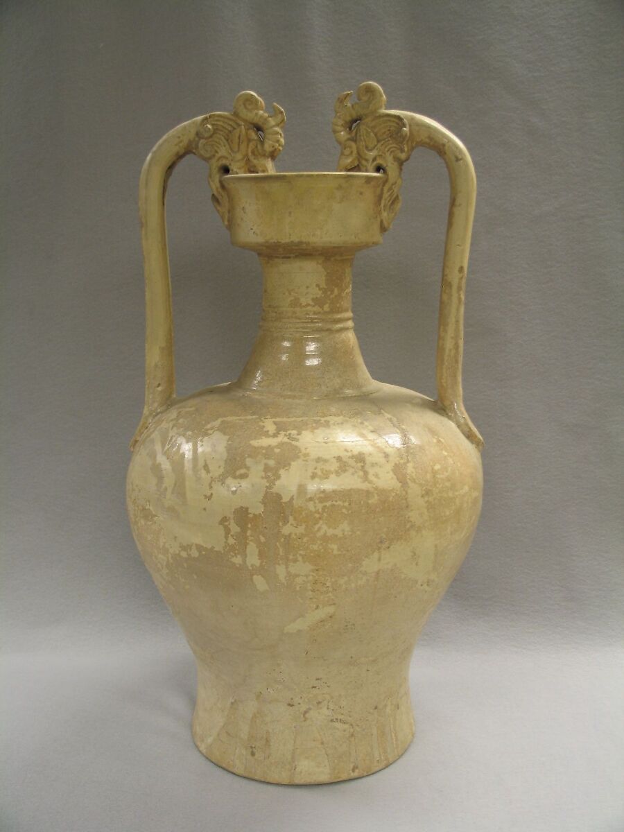 Jar with dragon-shaped handles, Stoneware with white slip and glaze, China