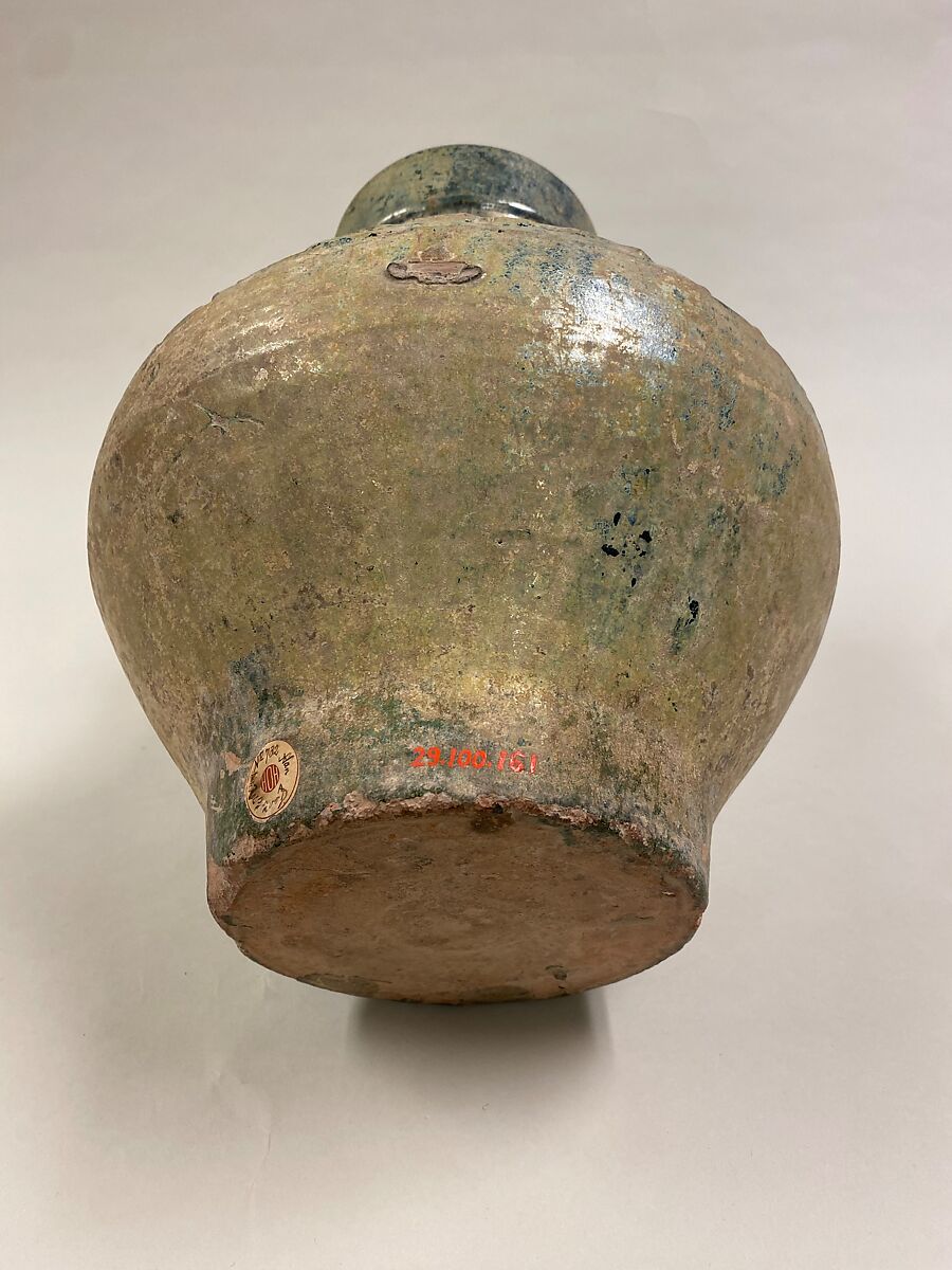 Wine container (hu) with mythical creatures, Earthenware with lead green glaze, China