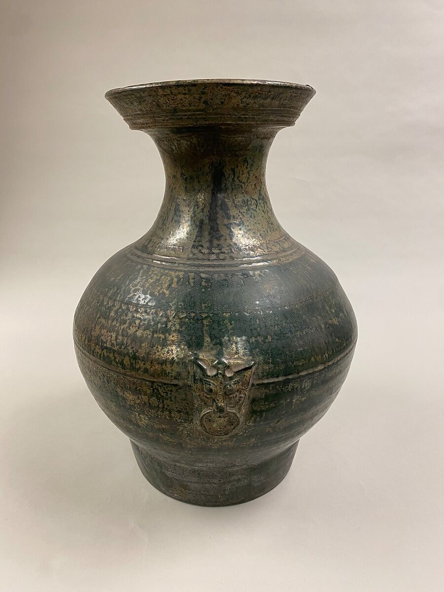 Wine container (hu), Earthenware with lead green glaze, China 