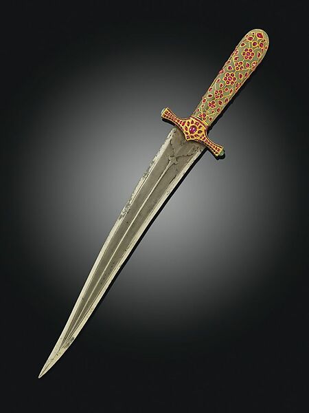 Dagger (kard), Watered steel blade; jade hilt, inlaid with gold, rubies, and emeralds 