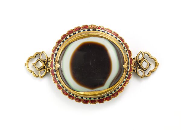 Upper-Arm Ornament (bazuband), Gold, set with agate, diamonds, and enamel; enamel on reverse 