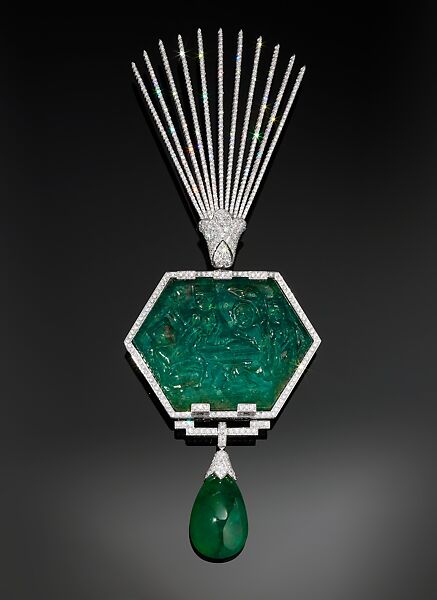 Aigrette, Cartier (French, founded Paris, 1847), Platinum, set with emeralds and diamonds 