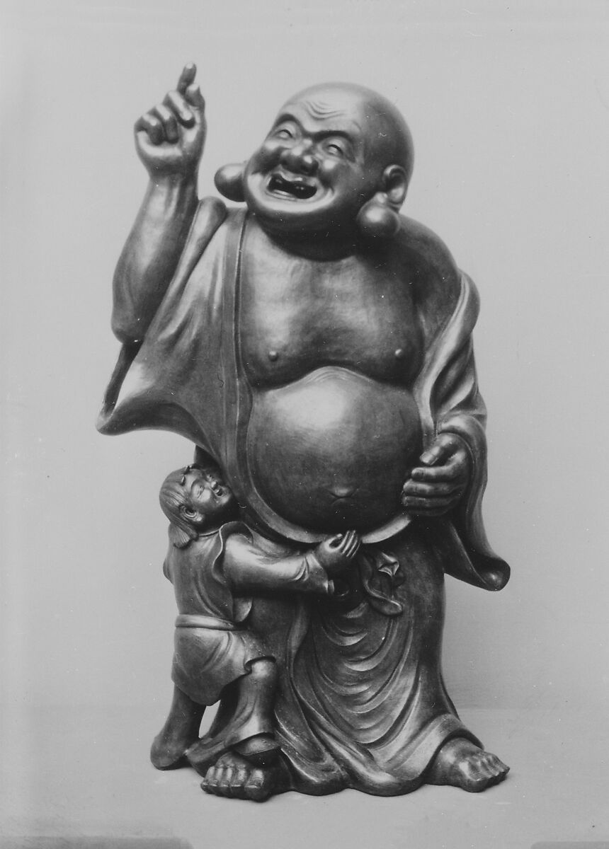 Hotei and Child, Stoneware covered with thin glaze (Bizen ware), Japan 