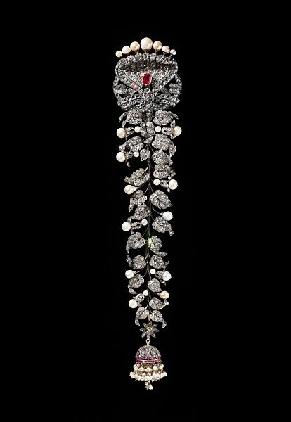 Plait Ornament (jadanagam), Silver, set with diamonds, rubies, and pearls 