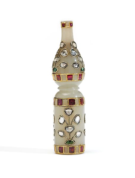 Huqqa Mouthpiece, Jade, inlaid with gold, diamonds, rubies, and emeralds 