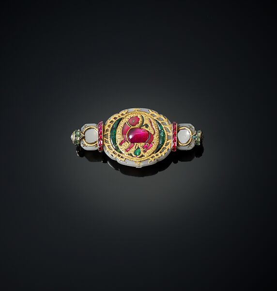 Brooch, Cartier (French, founded Paris, 1847), Jade, inlaid with rubies, emeralds, and diamonds 