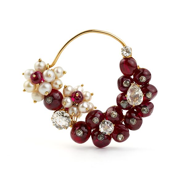 Nose Ring (nath), Gold, with diamonds, seed pearls, and rubies 