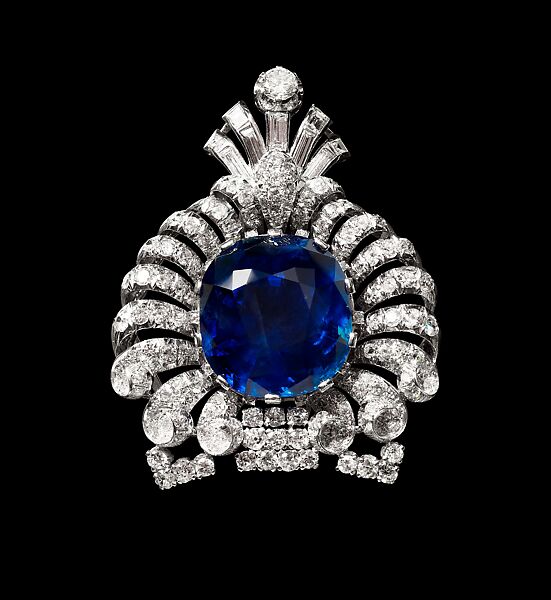 Turban Ornament or Brooch of the Maharaja of Nawanagar, Platinum, set with sapphire and diamonds 