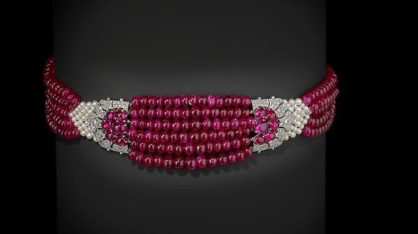 The Patiala Ruby Choker, Cartier (French, founded Paris, 1847), Rubies, diamonds, and pearls, with platinum mounts 