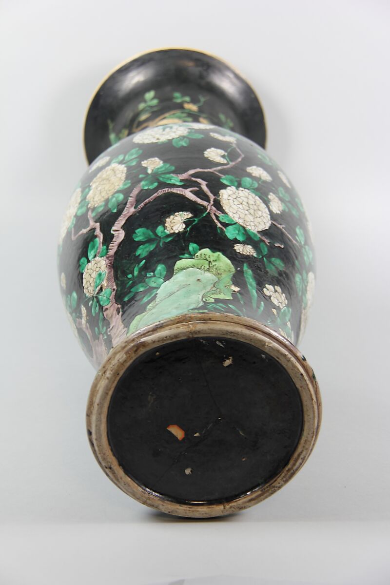 Vase with birds and flowers, Porcelain painted inpolychrome enamels over black ground (Jingdezhen ware, famille noire), China