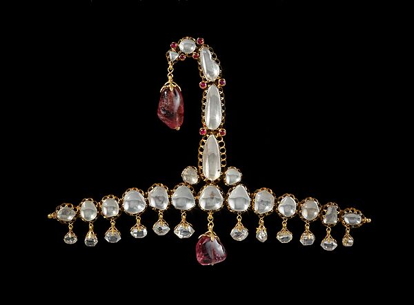 Turban Ornament (sarpesh), Gold, set with diamonds, rubies, spinels 