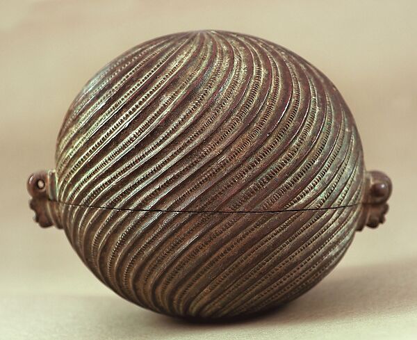 Spherical Container with Spiraling Radials, Bronze 