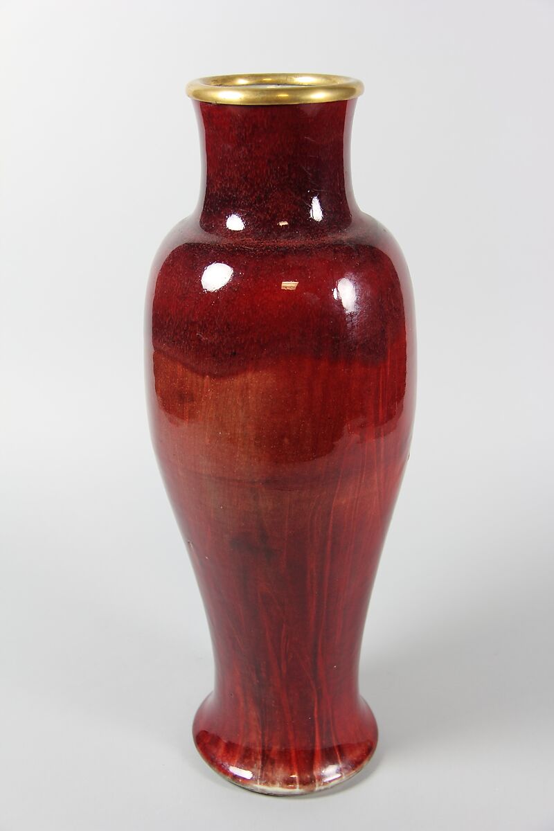 Vase, Porcelain with ox-blood red glaze (Jingdezhen ware), gilt bronze mouth rim, China