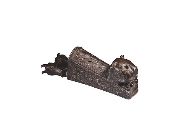 Steel Object, Possibly a Door Knocker or Catch, Steel; cast and engraved, overlaid with silver